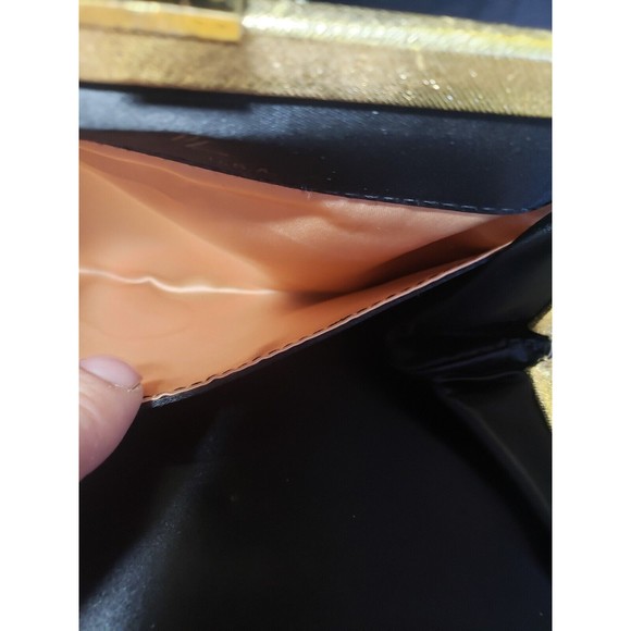 Delicate GOLD Satin Handbag Harry Levine USA Crystal Clasp Clutch w/ Coin Purse - Picture 6 of 10